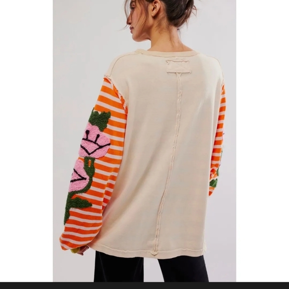 Free People Cream Top with Orange and Pink Accents - Picture 3 of 4